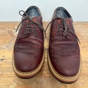 Clarks Leather Derby Oxford Wingtip Shoes Burgundy Men Size 9.5